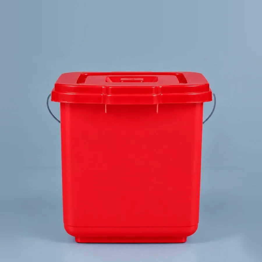 10 Kg Square Series red plastic bucket with lid and wire handle
