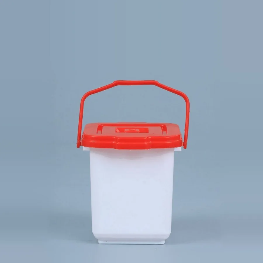 1 Kg Square Series white plastic bucket with red lid and handle