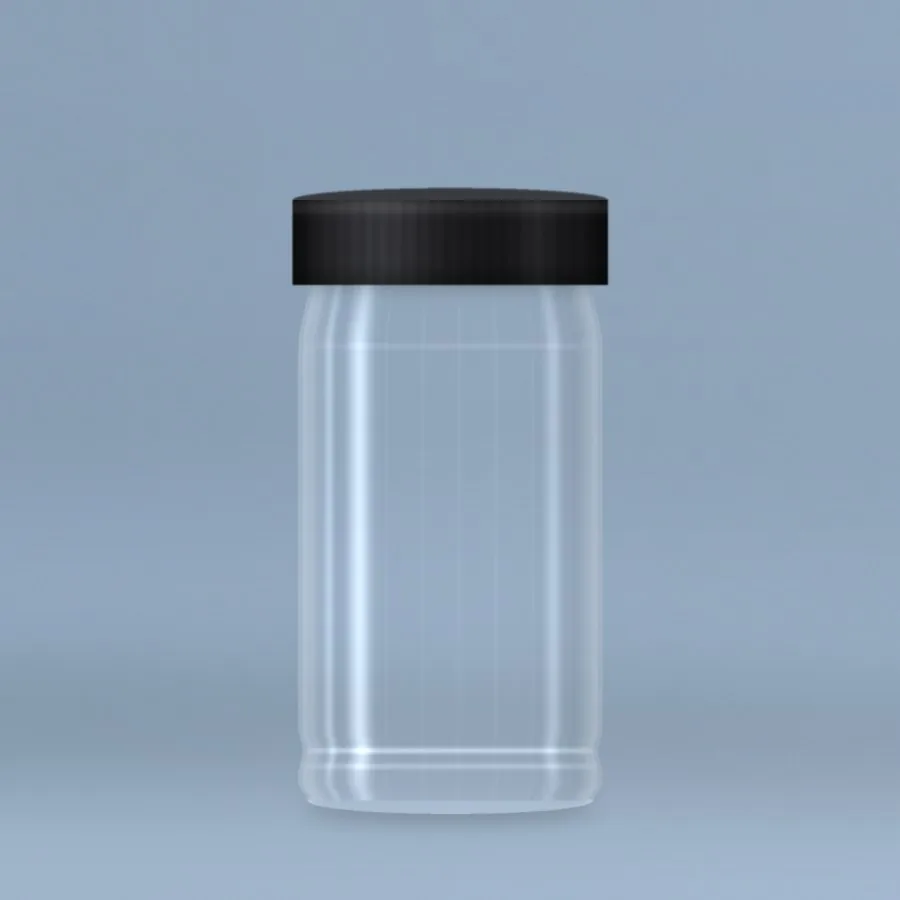 PET Jar 1000 g clear PET plastic jar with black screw cap